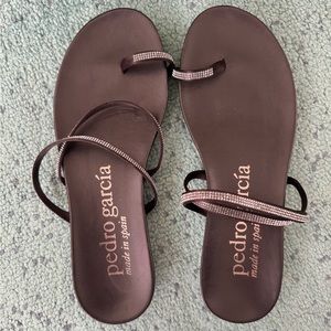 Pedro Garcia Black Leather Crystal Embellishment Sandals